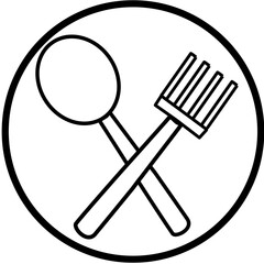 Simple Line Art Icon: Crossed Spoon and Fork in Circle