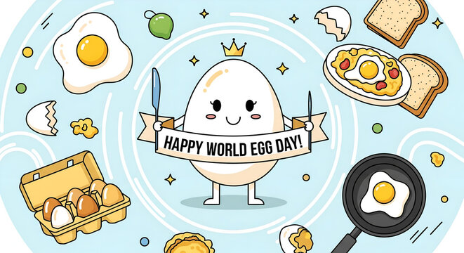 Happy World Egg Day! Cute Egg Character Celebration