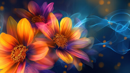 Fototapeta premium Innovative digital graphics with transparent flowers in vibrant colors for web and PPT backgrounds