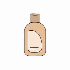 Simple Beige Bottle with Label and Cap, Minimalist Design.