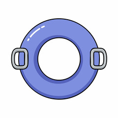 Cartoonish Blue Life Ring with Two Rectangular Handles and White Highlights