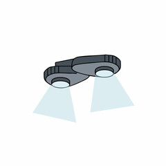 Cartoonish gray double spotlight fixture with beams of light illustration