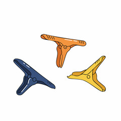 Three Colorful Laundry Clothespins in Unique Orange, Blue, and Yellow Hues