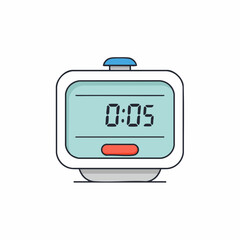 Stylized Digital Alarm Clock Displaying 0:05 with Blue and Red Accents
