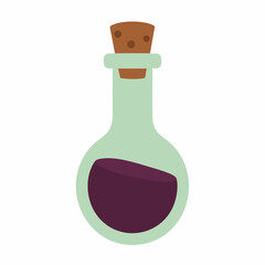 Pale Green Glass Bottle with Dark Purple Liquid and Cork Stopper