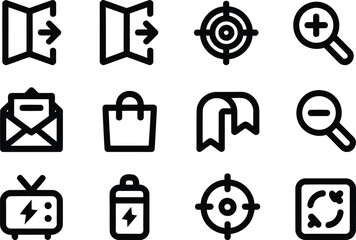 Collection of Twelve Distinct Black and White Icons with Varied Designs Representing Different Functions and Concepts in a Clean Style
