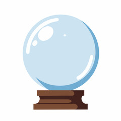 Crystal Ball with Reflections, Resting on Wooden Stand, Vector Illustration