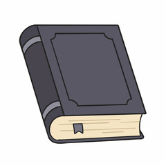 Illustrated hardcover book with a dark cover and a ribbon bookmark