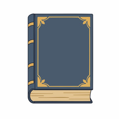 Ornate Blue Book with Golden Leaf Accents and Spine Details Illustration