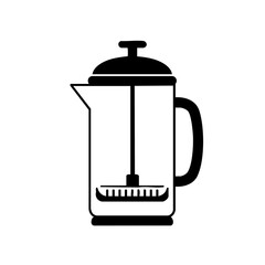 Obraz premium French Press Coffee Maker Icon: Simple Black Silhouette Illustration