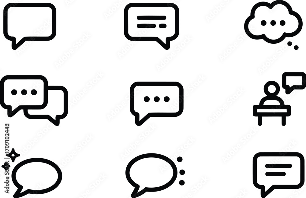 Poster collection of diverse chat bubble icons a communication metaphor representing dialogue conversation 