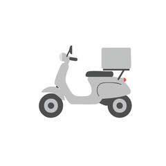Stylized Gray Scooter with Delivery Box, Side View, Flat Design