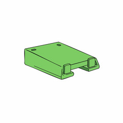 Angled View of a Green Rectangular Component with Small Feet