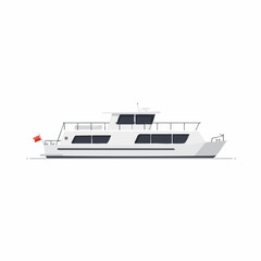 Sleek White Motor Yacht with Red Ensign, Side Profile View