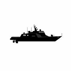 Sleek Black Silhouette of a Modern Naval Corvette