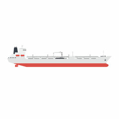 Isolated tanker ship with red hull and white superstructure, side view