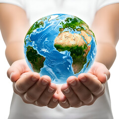 Person Holds Detailed Globe in Hands, Displaying Continents and Oceans, Earth Day Theme