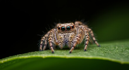Close-Up Macro Shot of a Spider on Leaf