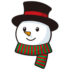 a snowman wearing a black hat and a scarf