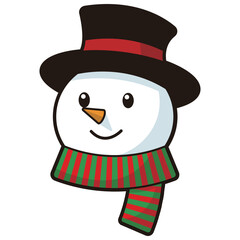 a snowman wearing a black hat and a scarf