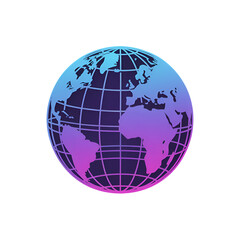Naklejka premium Stylized globe with gradient blue and purple continents and grid lines earth world