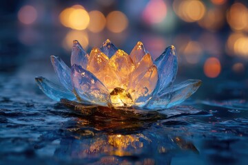 Glowing, translucent lotus flower on water