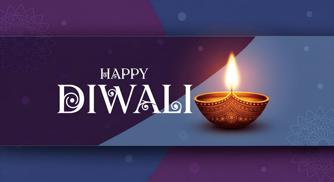 Happy Diwali banner with ornamental Diya and elegant background