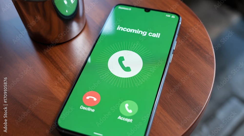 Wall mural Incoming call screen on a smartphone with accept and decline buttons
