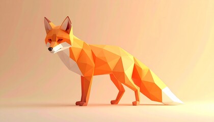 Obraz premium A geometric fox made of sharp polygons, low poly art, pastel orange and cream shades