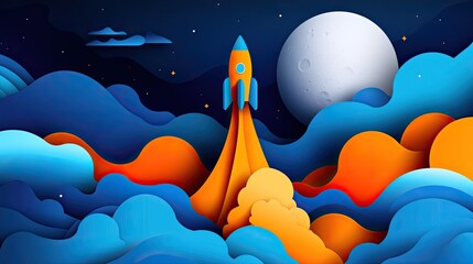 Rocket launch night sky illustration
