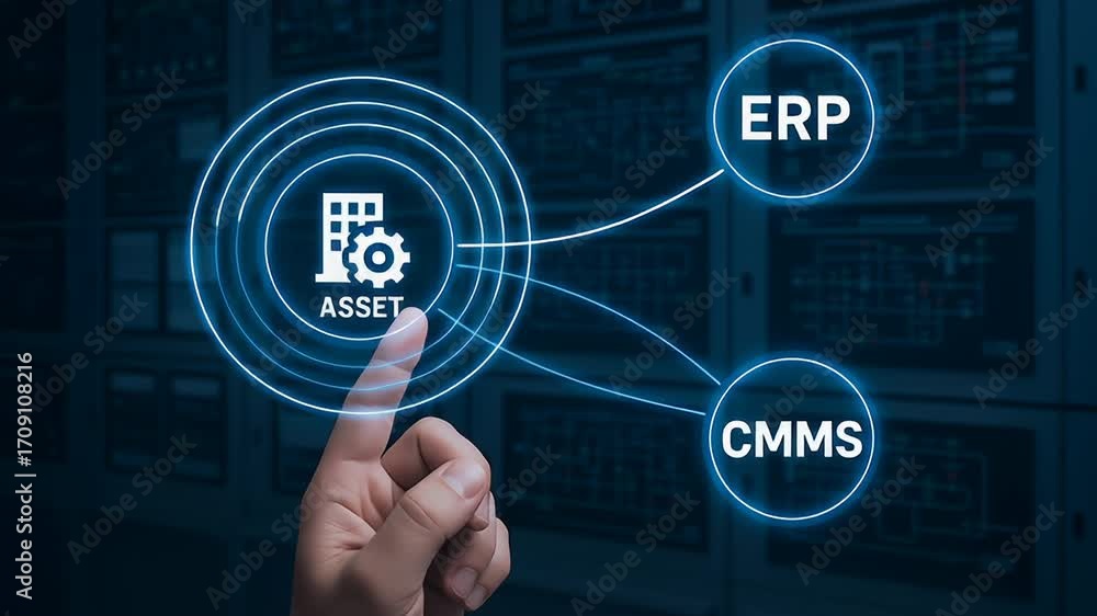 Poster predictive maintenance engineer analyzing erp cmms integration technology for business equipment