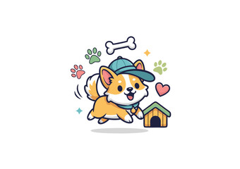 Happy Corgi Dog Cartoon Vector Icon