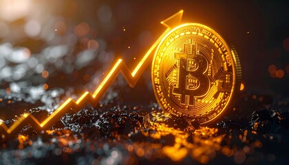 Golden Bitcoin coin glowing with futuristic lighting, digital circuit patterns