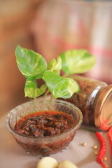 A traditional Indonesian fried chili sauce, spicy and mouth-watering. Rich in onions and chilies. Stores well in a jar.