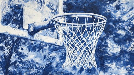 Basketball hoop and net against a blue background