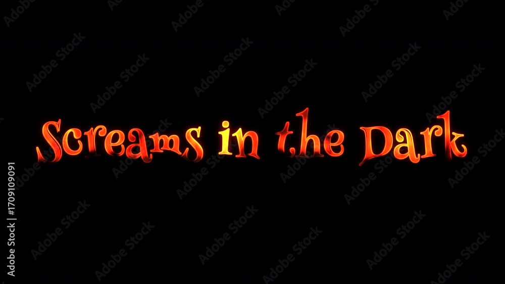 Poster screams in the dark fire text animation with transparent background alpha channel prores 4444