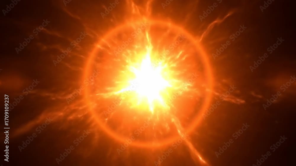 Wall mural a seamlessly looping video features an electric orange circular flare with a fast pulse from a centr