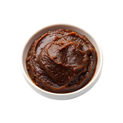 Overhead View of Rich Brown Miso Paste in a White Bowl on White Background food ingredient