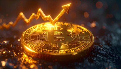 Golden Bitcoin coin glowing with futuristic lighting, digital circuit patterns