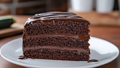 Layered chocolate cake with smooth chocolate ganache frosting