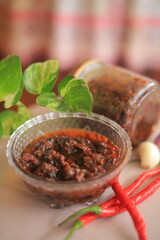 A traditional Indonesian fried chili sauce, spicy and mouth-watering. Rich in onions and chilies. Stores well in a jar.