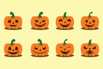 Hallowen Pumpkin Vector with Different Face
