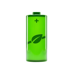 Green Battery Illustration Shows Leaf Symbol on Transparent Background, Eco-Friendly Energy Theme