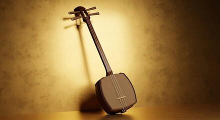 Artistic depiction of a shamisen japanese stringed instrument setting, studio