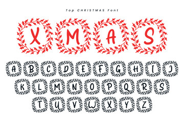 Christmas gingerbread font x mas typeface alphabet set and Santa hat