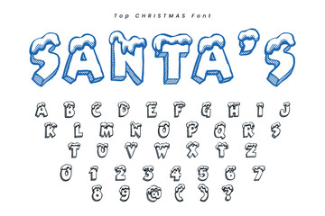 Christmas gingerbread font x mas typeface alphabet set and Santa hat