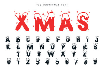 Christmas gingerbread font x mas typeface alphabet set and Santa hat