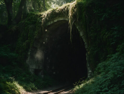 Overgrown Stone Railway Tunnel