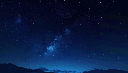 A serene night sky filled with stars, nebulous clouds, and a dark silhouette of land. Ethereal light glows across the expansive cosmos