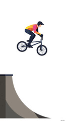 Naklejka premium BMX Rider in MidAir Dynamic Pose Colorful Jersey Helmet.